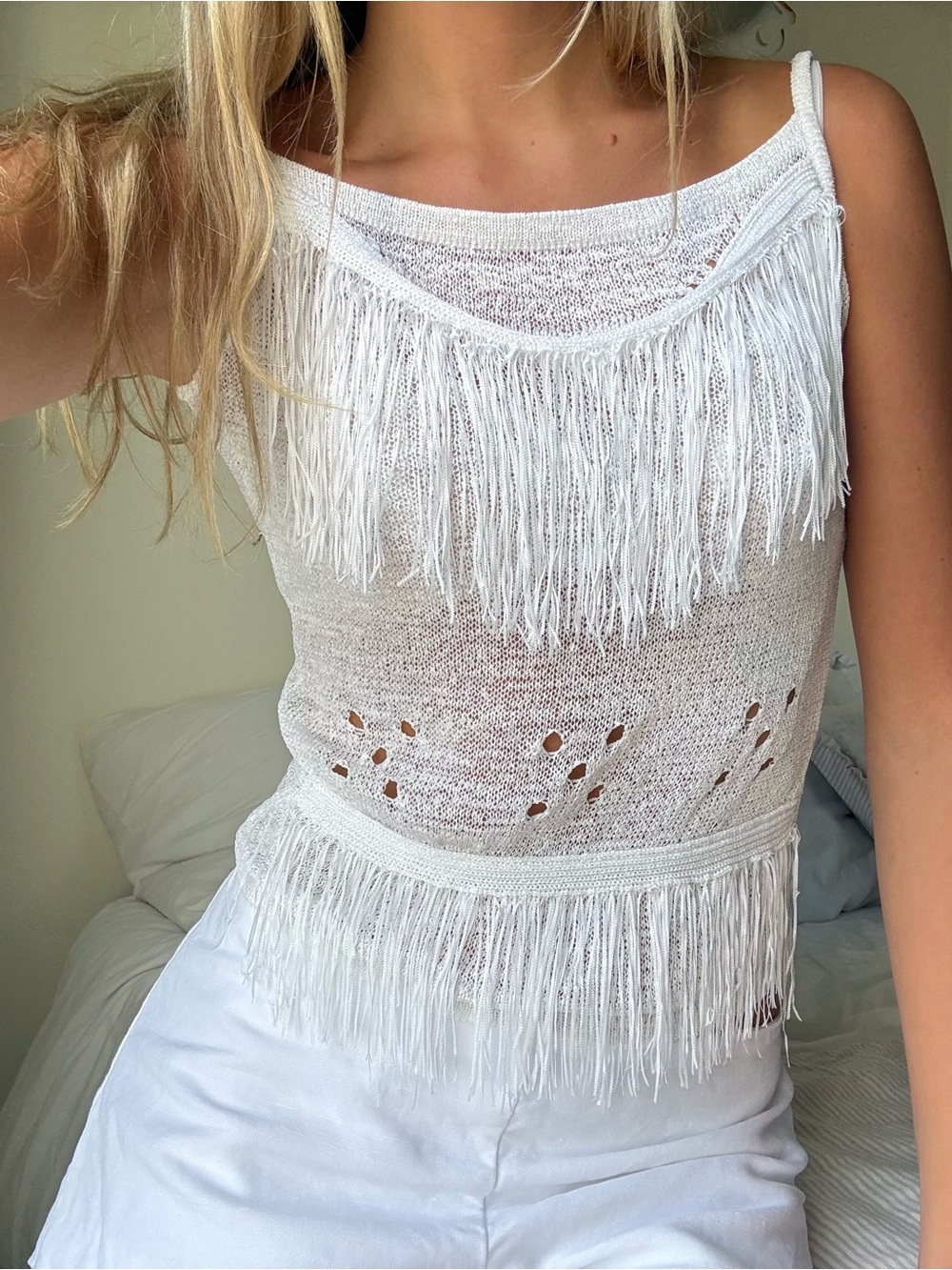 vintage knit Fringe Knit Tank Top